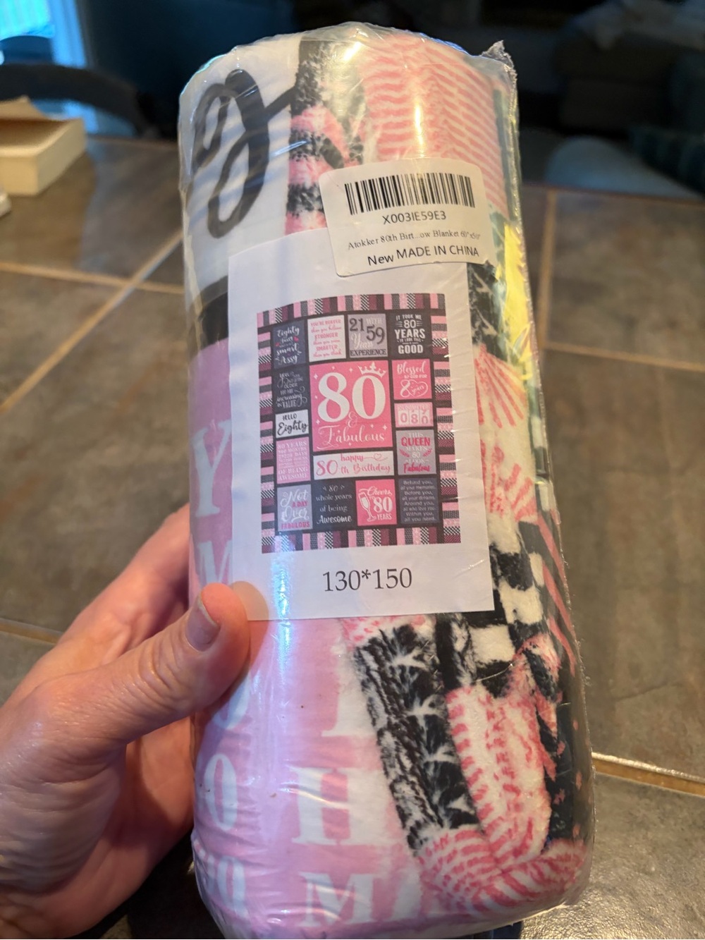 NWT Pink & Black 80th Birthday Throw Blanket